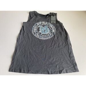 Harley Davidson Women's Sz S Graphic Seal Print Logo Tank Top Slit Sides NEW